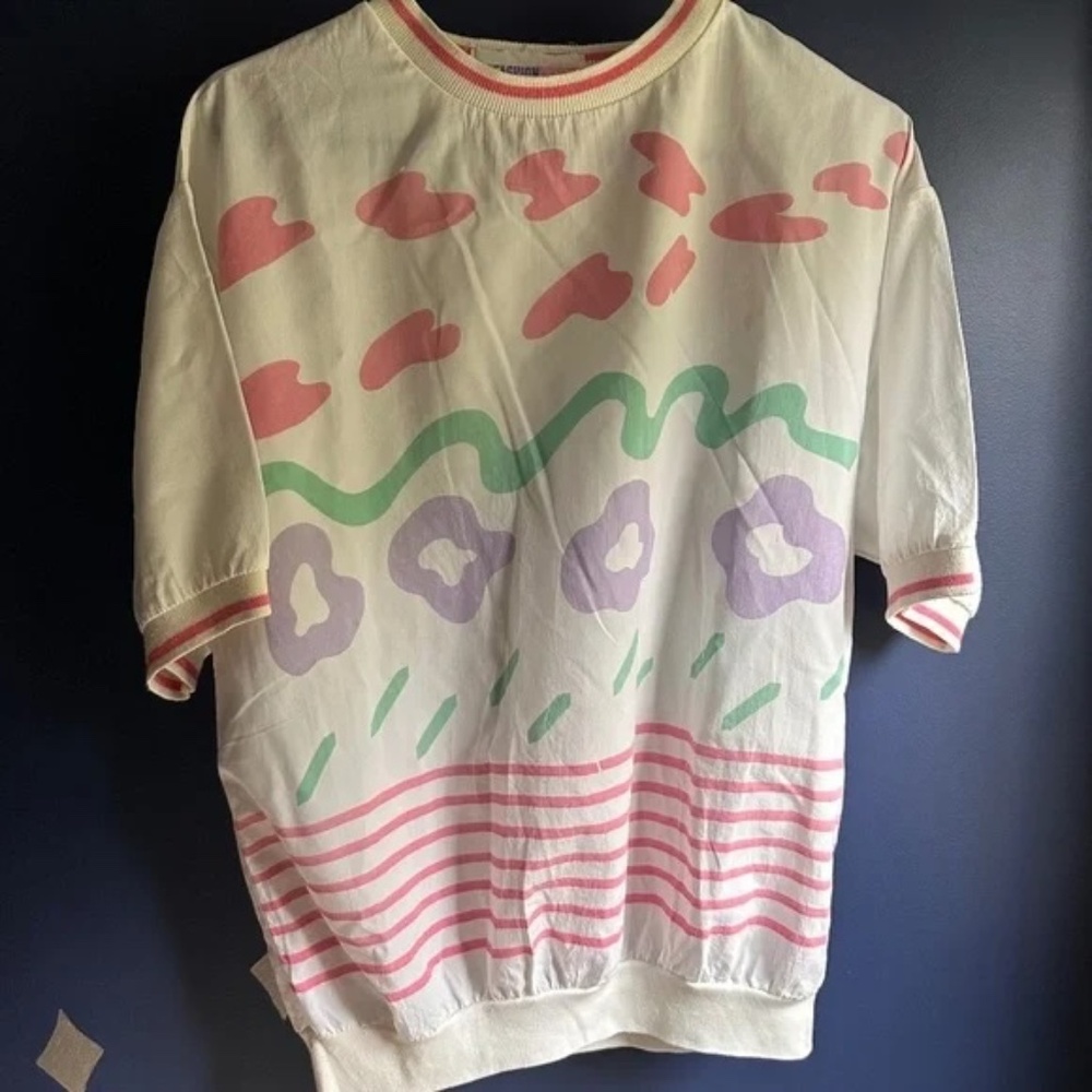Retro 80s 90s Vintage Top FASHION SPIRIT Short Sleeve Size L/XL
